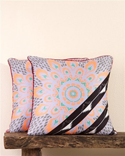 Portico New York Nishka Lulla 2 pcs Cushion Covers with Concealed Zipper with Piping of Grey Colour - Multicolour