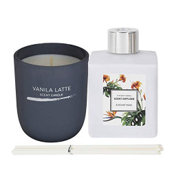 MINISO Scent Diffuser and Scented Candle Wax Candle Home Candles Aroma Decoration Candles Gift Combo,Inkjet Series(Grey Vanila Latte+White Elegant Rose)