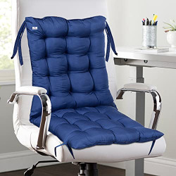 Heart Home Microfiber Back and Seat Chair Cushion for Indoor Outdoor Patio Chair, Rocking Chair, Office Chair, Desk Chair, Dining Chairs, Lounge Chair with Ties, 18 * 48 Inch (Navy Blue)
