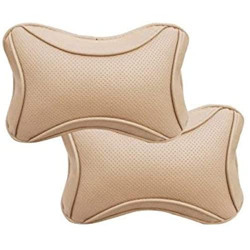 Kingsway Bone Shape Car Neck Rest Pillow for Honda Amaze (Model 2018)(Beige Color, Set of 2, Leatherette)