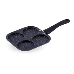 Attro Non Stick Aluminium Heavy Duty 4 Cavity Single Handle Grill Uttapam Pan, Spatter Finish, Black