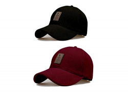 ALAMOS Unisex Cap (Pack Of 2) (45_Black, Maroon_Free Size)