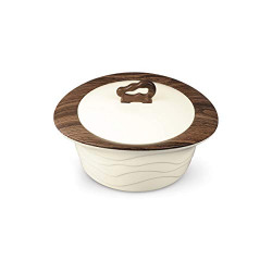 Trueware Zinna Fusion Serving Casserole Set 750 ml - Brown, Inner Stainless Steel Casserole with Wooden Finish Top