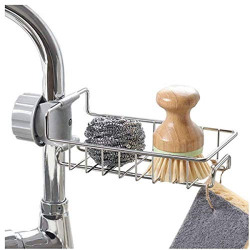 ASTRECA Faucet Stainless Steel Metal Storage Racks Adjustable Sink Rag Sponge Draining Rack Kitchen Bathroom Soap Storage Holders Shelves , White