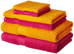 Amazon Brand - Solimo 100% Cotton 6 Piece Towel Set, 500 GSM (Paradise Pink and Sunshine Yellow)