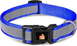 Pet Me Nylon Highly Reflective Dog Collar,Cat Collar,Puppy Collar, Quick Release Buckle, Pet Training Collars for Puppy Small Medium Large Dogs (X-Small, Blue)