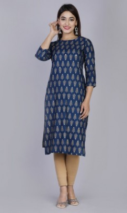 FIONNA Women Printed Frontslit Kurta(Blue)