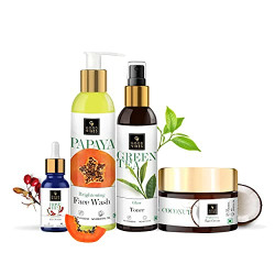 Good Vibes Ultimate Glow Combo Kit For All Skin Types (Papaya Face Wash 120 ml, Rosehip Serum 10 ml, Green Tea Toner 200 ml, Coconut Face Cream 50 g) (Set of 4)