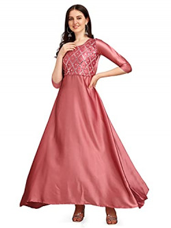 Womanista Women's Satin Regular Kurta (KUR064_Onion Pink_M)