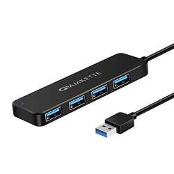 Amkette 4 Port Superspeed USB Hub 3.0 for PC/Laptops with Charging Function and 0.8 Meter Built-in Cable (Black)