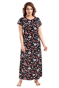 Fabme Women's Satin Casual Nightgown (NW0260_Black, Red-260_XL)