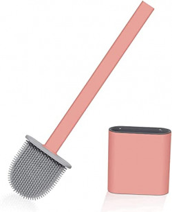JONTUS Silicon Toilet Brush with Wall mounting Sticker Slim Holder Flex Toilet Brush Anti-drip Set Toilet Bowl Cleaner Brush, No-Slip Long Handle Soft Silicone Toilet Brush (Multi Color)