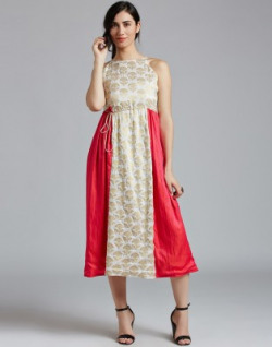 Jaipur Kurti Women A-line White, Red Dress