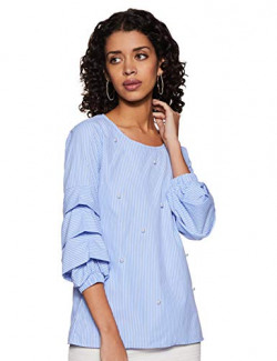Krave Women's Striped Regular 2720 Shirts (SS19KRAVE_Kavya_BBW_Baby Blue/White L)