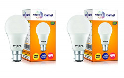 Wipro Garnet 9W LED Bulb for Home & Office |Warm White (2700K) | B22 Base|220 degree Light coverage |4Kv Surge Protection |400V High Voltage Protection |Energy Efficient | Pack of 2