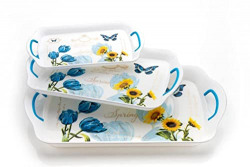 K and H Serving Tray 3pcs, Melamine Trays for Kitchen Snacks Serving Tray Tray Set for Serving Tea Tray for Serving Fancy Trays for Serving Gift Item (Multicolor)
