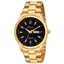 JAINX Analogue Men's Watch (Black Dial Gold Colored Strap)