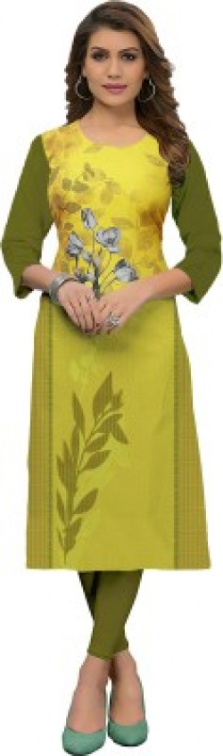 Kedar Fab Women Floral Print Straight Kurta(Yellow, Green)