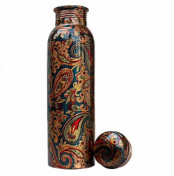 Ayurveda Copper Antique Design Printed Joint Free and Leak Proof Cap 100% Pure Copper Bottel 1000 ml Bottle(Pack of 1, Green, Copper)