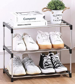 GoRogue 3-Shelf DIY Lightweight Small Shoe Rack for 6 Pairs (Plastic & Metal)