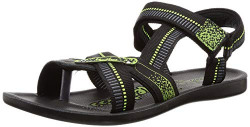 Walkaroo Men's Faux Leather Black Grey Outdoor Sandals - 6 UK (WG5707)