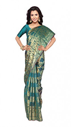 VFCollections Women's Woven Silk Saree With Blouse Piece (VFCollections315_Green)