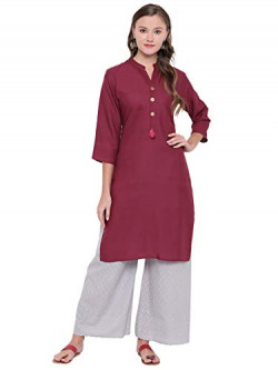 Vbuyz Women's Rayon Solid Stitched Straight Wine Stylish Kurti/Kurta Set for Regular Use & Party Wedding, M (VF-KU-545-38)