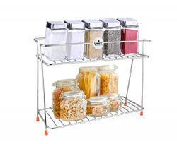 Unify Stainless Steel Spice 2-Tier Trolley Container Organizer Organiser/Basket for Boxes/Kitchen organzier (Multipurpose Kitchen Storage Shelf Shelves Holder Stand Rack), Heavy Duty