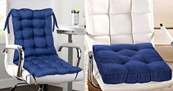 Kuber Industries Microfiber 18 * 36 Inch Back and Seat Chair Cushion with Ties & 18 * 18 Inch Square Cushion- Set of 2 (Navy Blue)