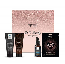 BOMBAE Facial Glow Kit Gift Pack For Women| Pack Contain Vitamin C Serum, Shea Butter Moisturiser, Coffee Face wash, Charcoal Face Sheetmask, Towel Nicely Packed In Gift Box | Gift For Girlfriend, Wife