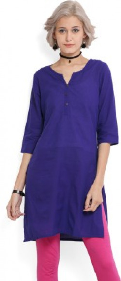 Aurelia Women Solid Straight Kurta(Dark Blue)