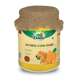 Zandu A2 Desi Cow Ghee: Derived from A2 Certified Milk Using Traditional Bilona Method | Helps in Building Bone Strength & Improves Stamina (Pack of 500 ml)