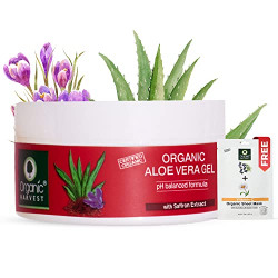 Organic Harvest Aloe Vera Gel with Saffron Extract| Free Vitamin C Sheet Mask| Multi-purpose Aloe Vera Gel for Face and Hair| For All Skin & Hair Types| 100% Organic - Sulphate & Paraben Free - 200ml