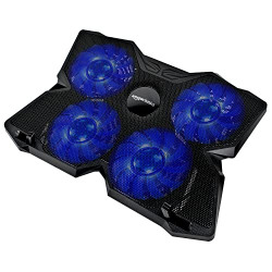 Amazon Basics Laptop Cooling Pad, USB Powered Portable Gaming Laptop Cooler Stand | Quiet 4 Fans with Red LED Light | Dual USB Ports | 2 Viewing Angles | Slim Chill Mat for 10 to 17-Inch Laptops
