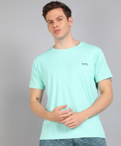 M7 By Metronaut Solid Men Round Neck Light Blue T-Shirt