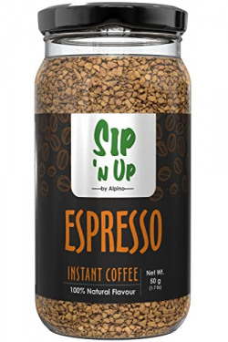 Sip n Up Instant Coffee Espresso 50 G | Premium Freeze-Dried Coffee Powder with 100% Natural Flavours | No Nature Identical Flavours | No Added Sugar | Low Fat | Low Calorie | Vegan