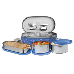 MILTON Corporate Lunch Stainless Steel Containers Set of 3, Blue