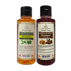 Khadi Pure Henna & Tulsi and Honey & Almond Oil Shampoo Combo, 420 ml (Pack of 2)