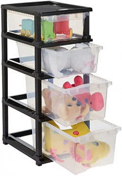 Amazon Brand - Solimo Plastic Multipurpose Modular Drawer, 4 Racks, Multi-size, Transparent