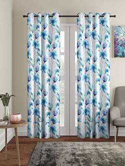 Home Sizzler Polyester Floral Door Curtain, Door - 7 Feet, Blue, Pack Of 2