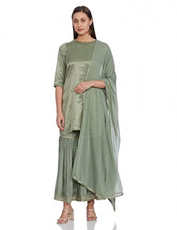 W for Woman Women's Rayon Kurta, Sharara, Dupatta (20AUWS14361-311719_Light Green_Regular)
