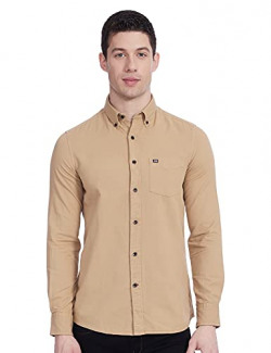Arrow Sports Men's Slim Shirt (ASZSH0005_Light Khaki 39)