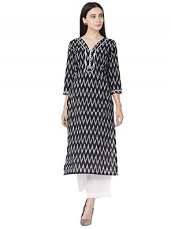 Anyra Black Cotton Chevron Print Kurta with Bottom_(Shy_2061KS)