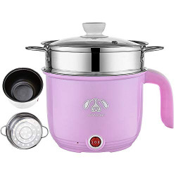 Wxvimi upgraded version of double-layer electric hot pot, 1.8L double-speed multi-function electric pot, noodle pot, Taojing liner rice cooker, non-stick wok, free double ear stainless steel steamer (Pink)
