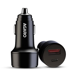 AGARO Dual Port Car Charger, Type C, PD Port with 36W max Output, Quick Charge, QC 3.0 Port with 36W max Output for Smartphones, Tablets, Black
