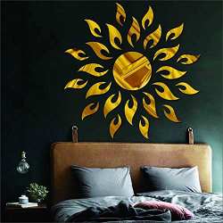 Atulya Arts Decorative Acrylic Mirror Sun Wall Stickers with 10 Pics Butterfly Sticker (Golden)
