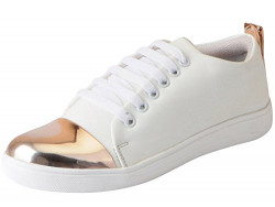 FAUSTO Women's White Golden Sneakers FST 1207-37