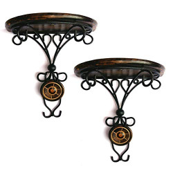 Craftenia Wooden & Wrought Iron Fancy Wall Shelf (Brown & Black, Size - 8 x 4 x 9.5 Inches) Pack of 1
