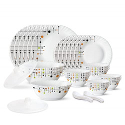 Larah by Borosil Matrix Silk Series Opalware 35 Pieces Dinner Set, Opal Glass Dinner Plates & Bowls, Crockery Set for Dining (White)