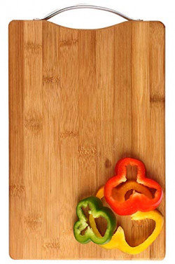 JB KIARA TEXTILES Thick Wooden Bamboo Kitchen Chopping Cutting Slicing Board with Holder for Fruits Vegetables Meat
